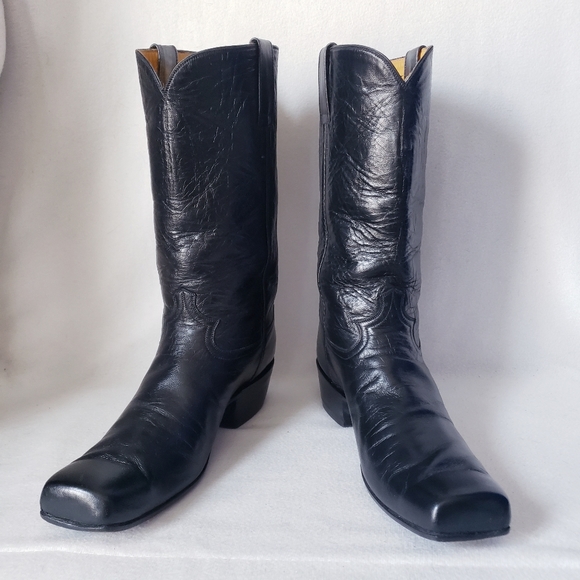 Black Square Toe Western Boots Caboots - Picture 3 of 16